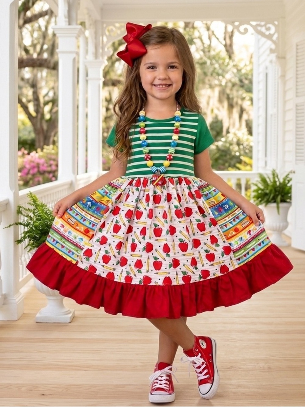 Girls Back to School dress 🍎 Kindergarten picture day dress Apple Twirl Dress